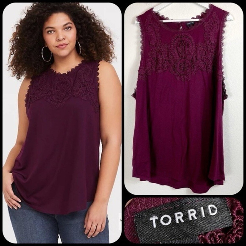 Torrid Wine-colored Lace Tank Top